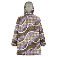 Brown Hawaii Palaka Honohono Pikake Wearable Blanket Hoodie Hawaiian Orchid Lei Polynesian Pattern - Polynesian Pride