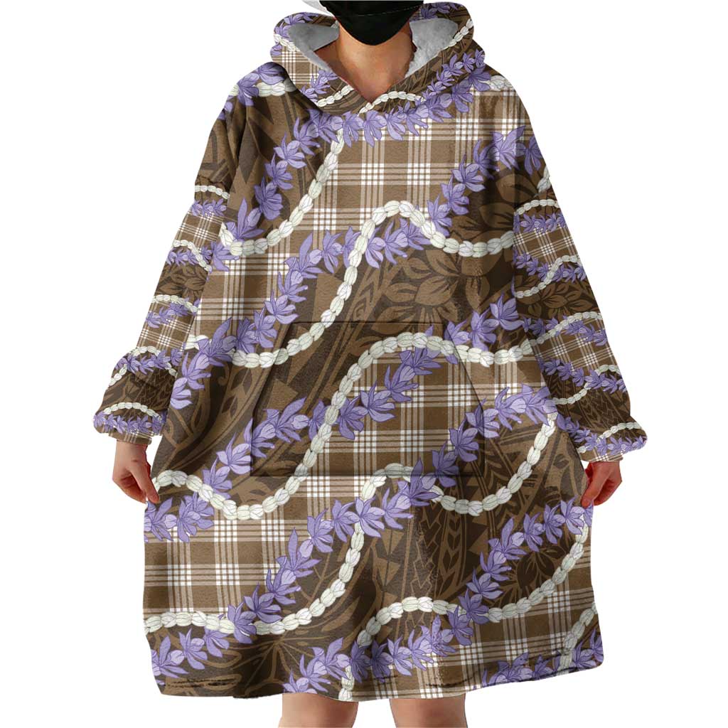 Brown Hawaii Palaka Honohono Pikake Wearable Blanket Hoodie Hawaiian Orchid Lei Polynesian Pattern - Polynesian Pride