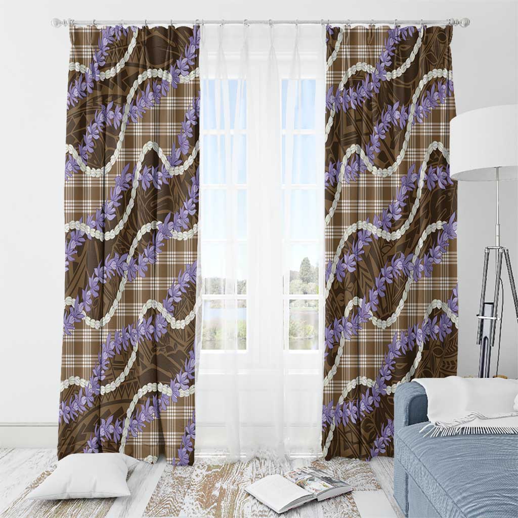 Brown Hawaii Palaka Honohono Pikake Window Curtain Hawaiian Orchid Lei Polynesian Pattern - Polynesian Pride