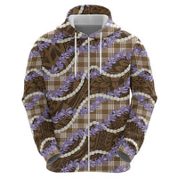 Brown Hawaii Palaka Honohono Pikake Zip Hoodie Hawaiian Orchid Lei Polynesian Pattern - Polynesian Pride