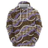 Brown Hawaii Palaka Honohono Pikake Zip Hoodie Hawaiian Orchid Lei Polynesian Pattern - Polynesian Pride