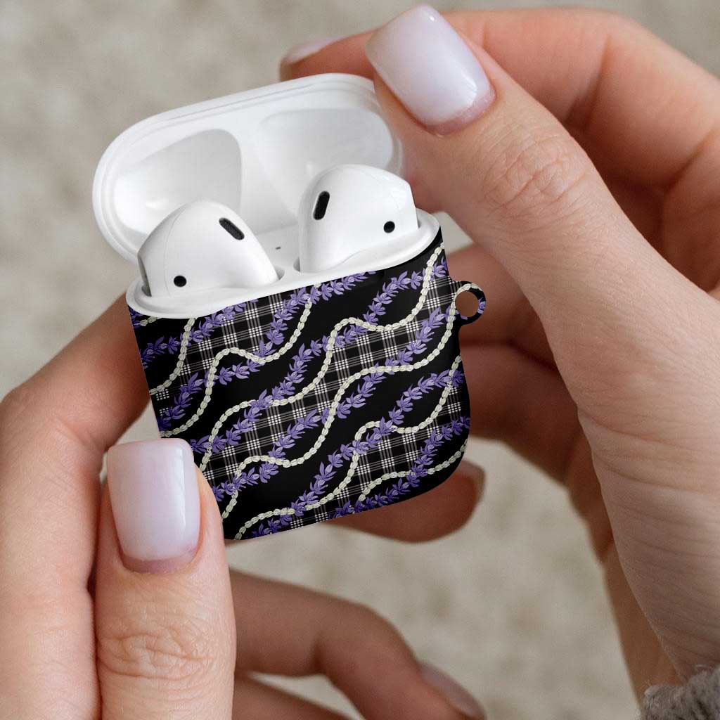 Black Hawaii Palaka Honohono Pikake AirPods Case Hawaiian Orchid Lei Polynesian Pattern - Polynesian Pride