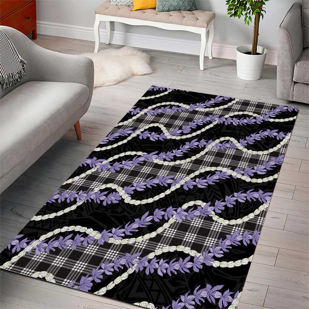 Black Hawaii Palaka Honohono Pikake Area Rug Hawaiian Orchid Lei Polynesian Pattern - Polynesian Pride