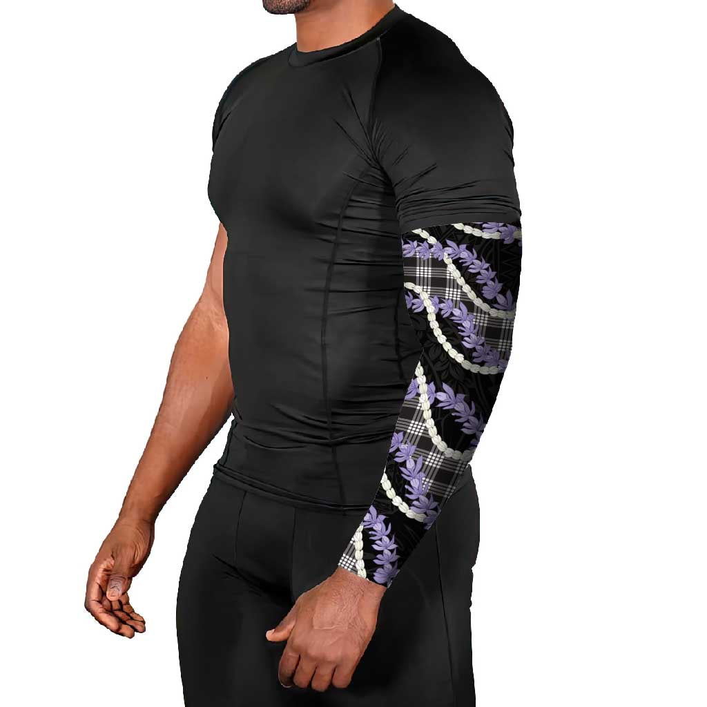 Black Hawaii Palaka Honohono Pikake Arm Sleeves Hawaiian Orchid Lei Polynesian Pattern - Polynesian Pride