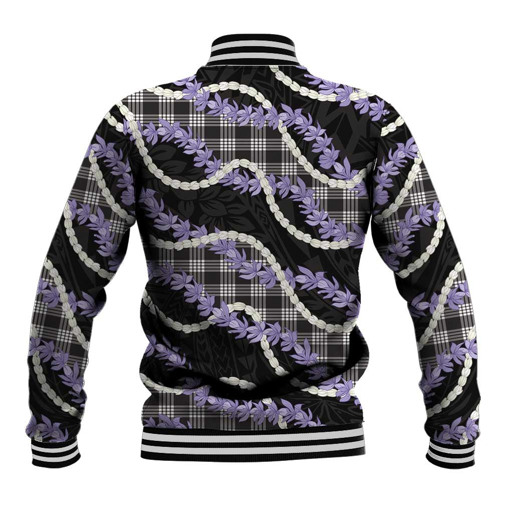 Black Hawaii Palaka Honohono Pikake Baseball Jacket Hawaiian Orchid Lei Polynesian Pattern - Polynesian Pride