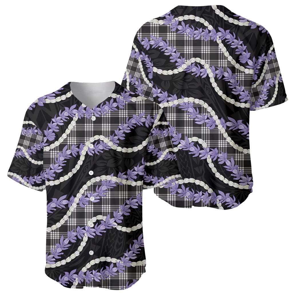 Black Hawaii Palaka Honohono Pikake Baseball Jersey Hawaiian Orchid Lei Polynesian Pattern - Polynesian Pride