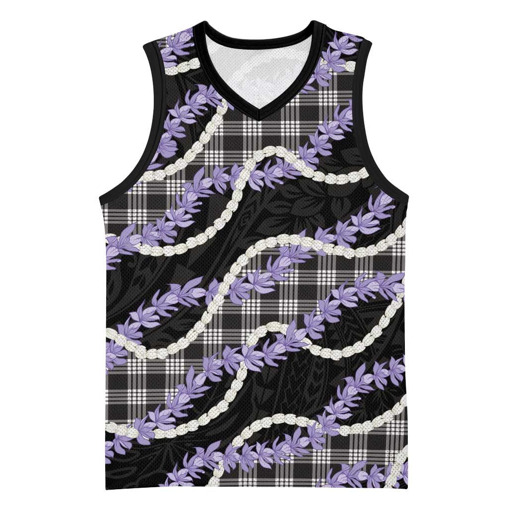 Black Hawaii Palaka Honohono Pikake Basketball Jersey Hawaiian Orchid Lei Polynesian Pattern - Polynesian Pride