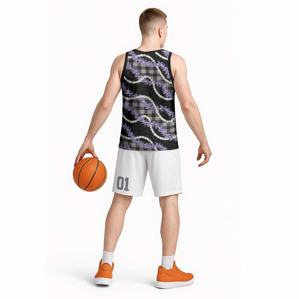 Black Hawaii Palaka Honohono Pikake Basketball Jersey Hawaiian Orchid Lei Polynesian Pattern - Polynesian Pride