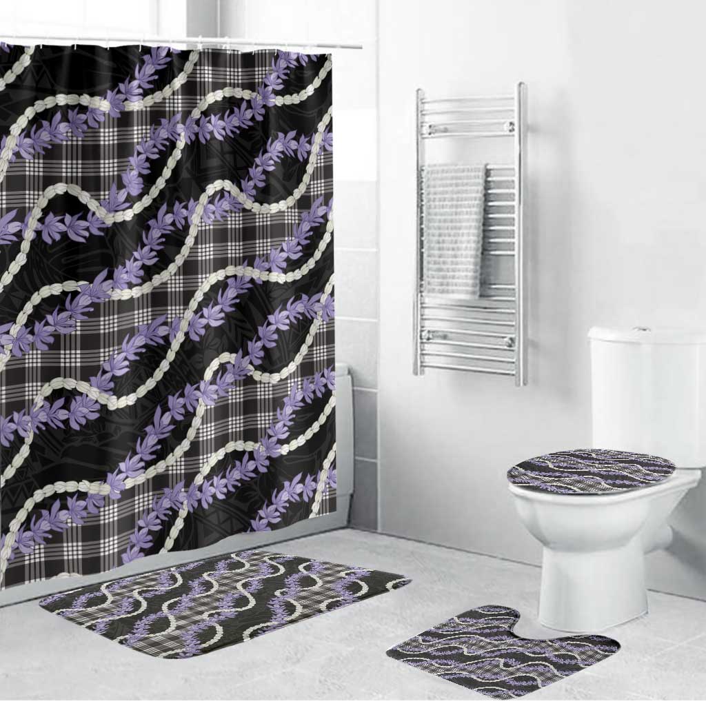 Black Hawaii Palaka Honohono Pikake Bathroom Set Hawaiian Orchid Lei Polynesian Pattern - Polynesian Pride
