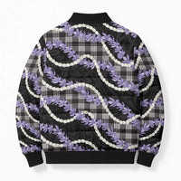 Black Hawaii Palaka Honohono Pikake Bomber Puffer Jacket Hawaiian Orchid Lei Polynesian Pattern - Polynesian Pride