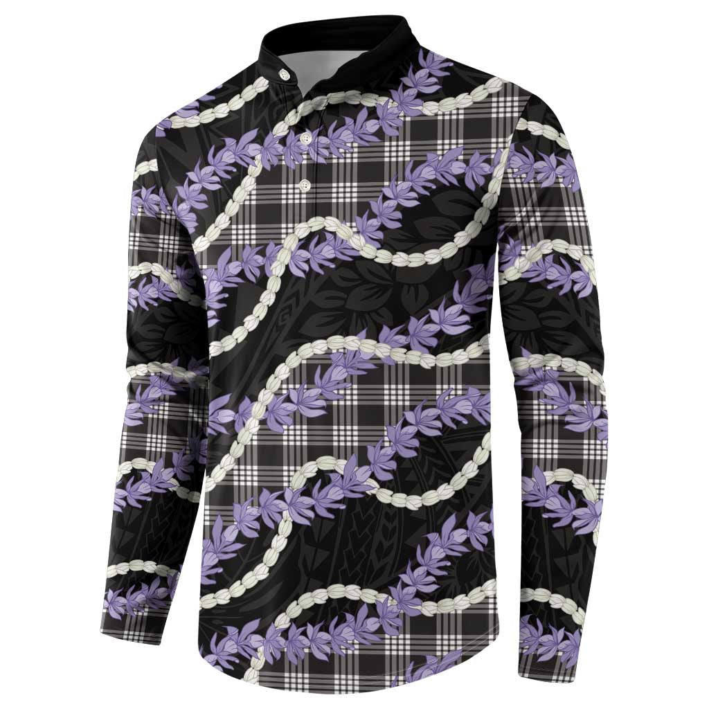 Black Hawaii Palaka Honohono Pikake Button Sweatshirt Hawaiian Orchid Lei Polynesian Pattern - Polynesian Pride