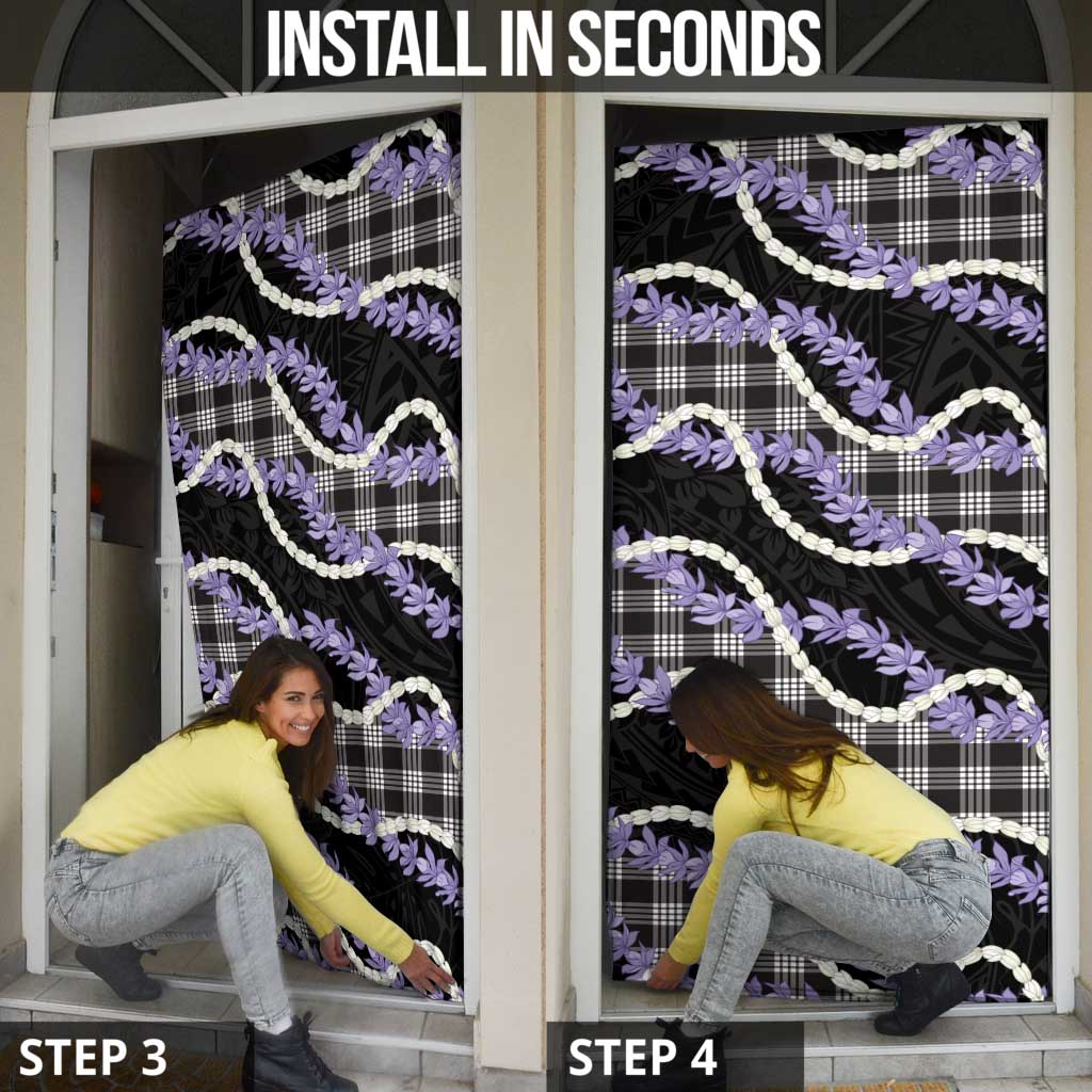 Black Hawaii Palaka Honohono Pikake Door Cover Hawaiian Orchid Lei Polynesian Pattern - Polynesian Pride