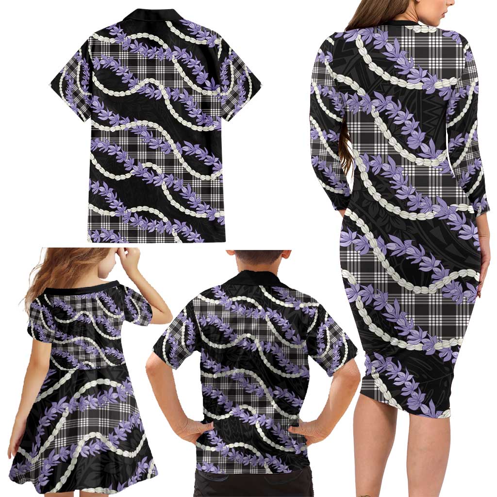 Black Hawaii Palaka Honohono Pikake Family Matching Long Sleeve Bodycon Dress and Hawaiian Shirt Hawaiian Orchid Lei Polynesian Pattern - Polynesian Pride