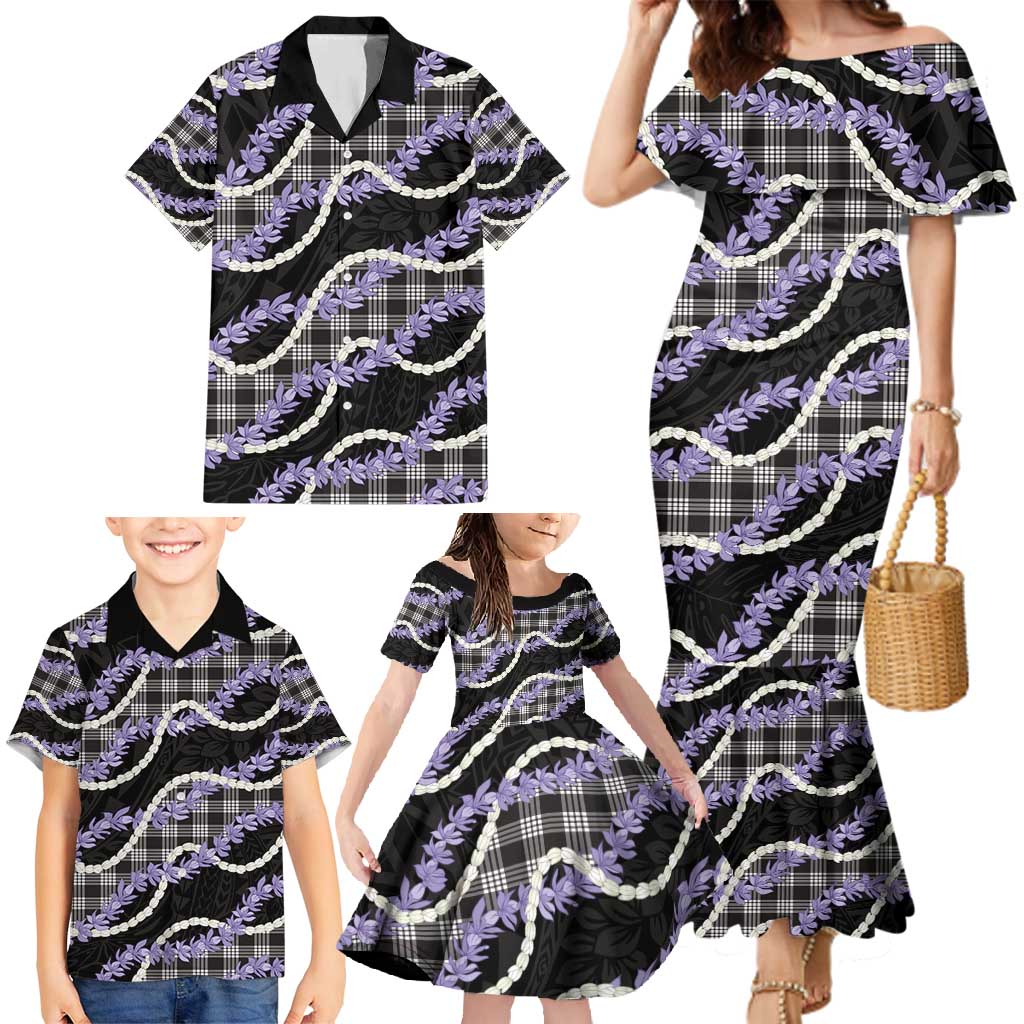 Black Hawaii Palaka Honohono Pikake Family Matching Mermaid Dress and Hawaiian Shirt Hawaiian Orchid Lei Polynesian Pattern - Polynesian Pride