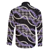 Black Hawaii Palaka Honohono Pikake Family Matching Off The Shoulder Long Sleeve Dress and Hawaiian Shirt Hawaiian Orchid Lei Polynesian Pattern - Polynesian Pride