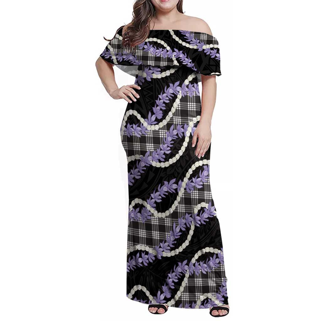 Black Hawaii Palaka Honohono Pikake Family Matching Off Shoulder Maxi Dress and Hawaiian Shirt Hawaiian Orchid Lei Polynesian Pattern LT14 Black - Polynesian Pride