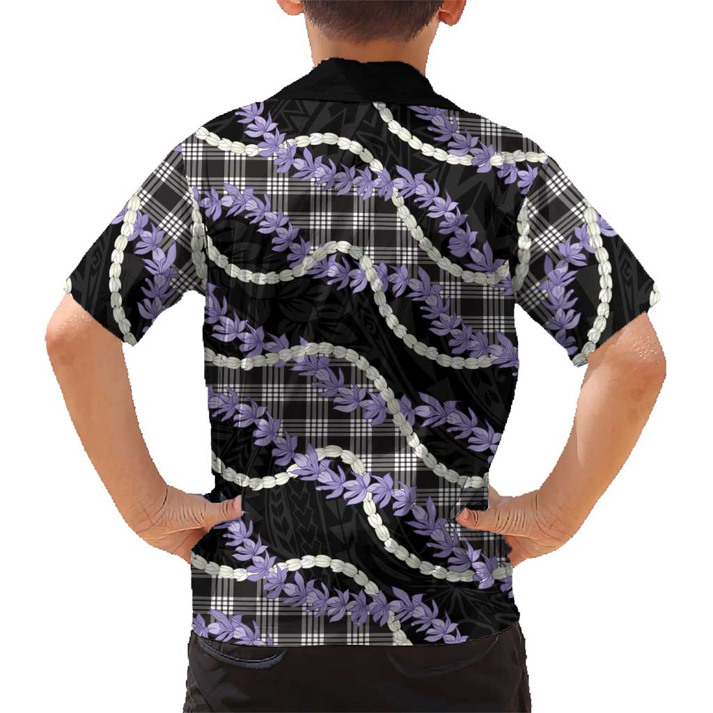 Black Hawaii Palaka Honohono Pikake Family Matching Off Shoulder Short Dress and Hawaiian Shirt Hawaiian Orchid Lei Polynesian Pattern LT14 - Polynesian Pride