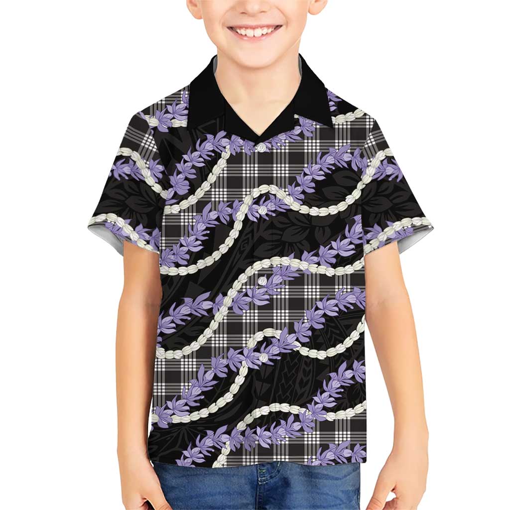 Black Hawaii Palaka Honohono Pikake Family Matching Off Shoulder Short Dress and Hawaiian Shirt Hawaiian Orchid Lei Polynesian Pattern LT14 - Polynesian Pride