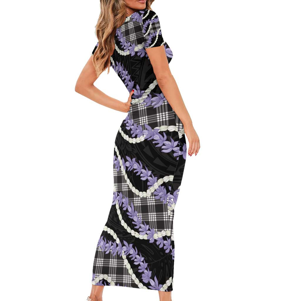 Black Hawaii Palaka Honohono Pikake Family Matching Short Sleeve Bodycon Dress and Hawaiian Shirt Hawaiian Orchid Lei Polynesian Pattern - Polynesian Pride