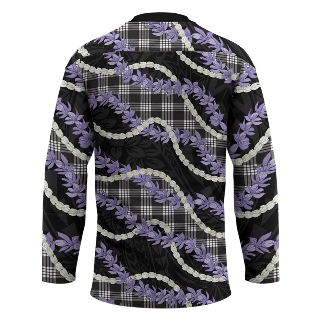 Black Hawaii Palaka Honohono Pikake Hockey Jersey Hawaiian Orchid Lei Polynesian Pattern - Polynesian Pride