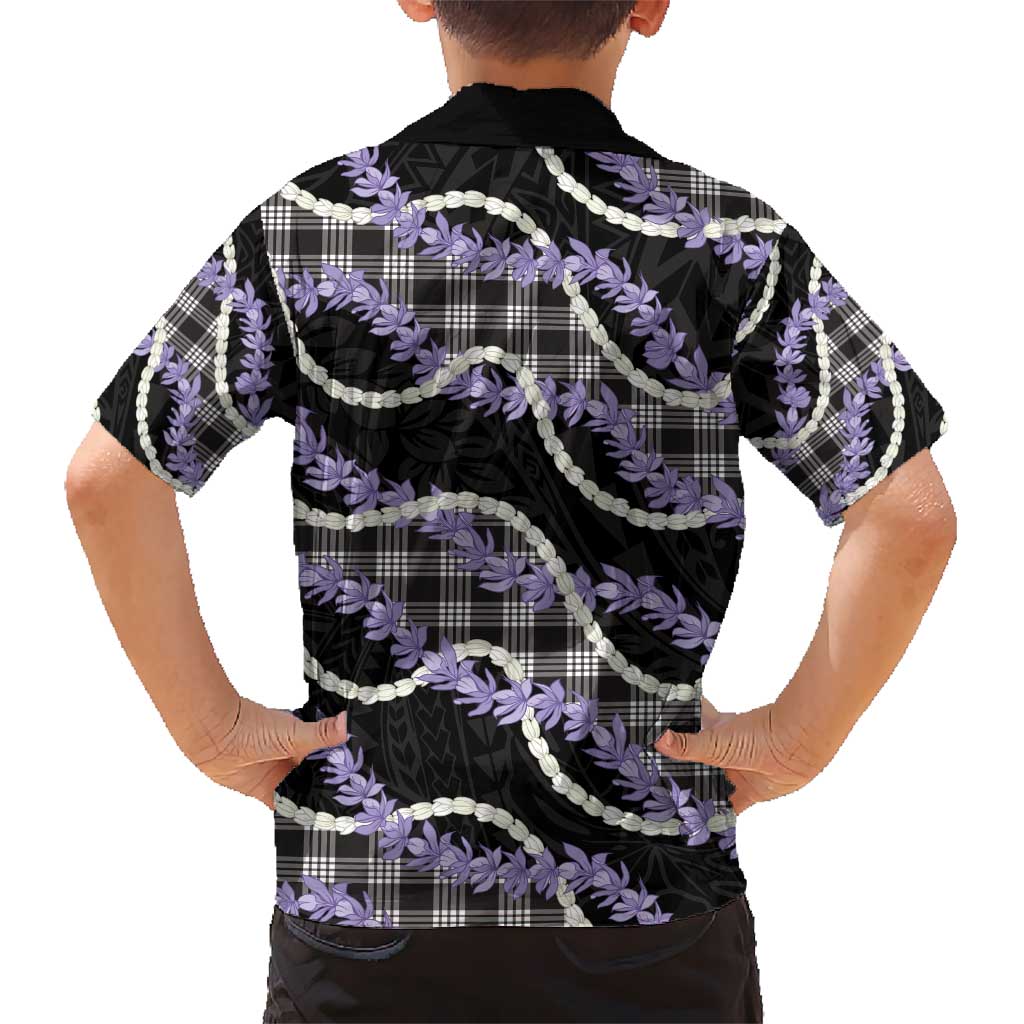 Black Hawaii Palaka Honohono Pikake Kid Hawaiian Shirt Hawaiian Orchid Lei Polynesian Pattern - Polynesian Pride