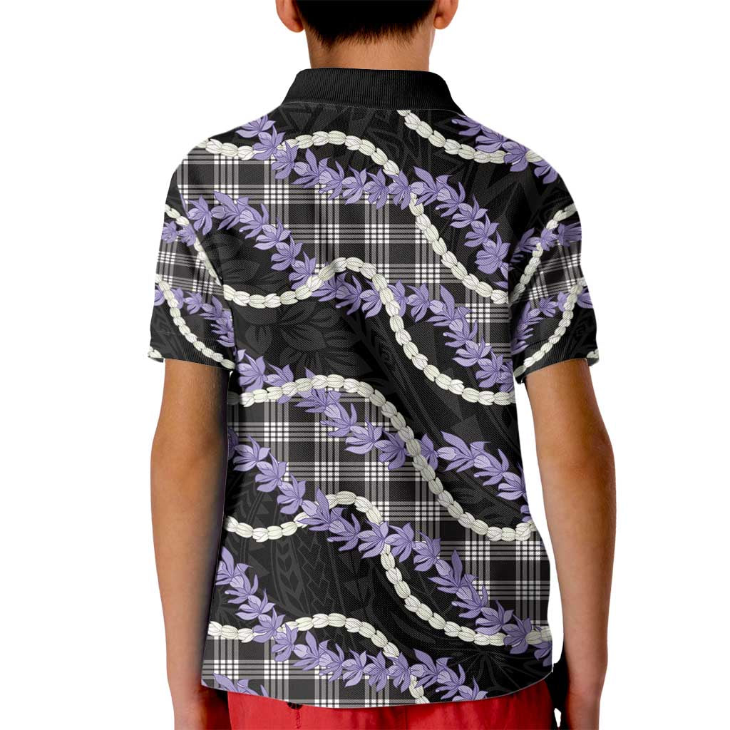 Black Hawaii Palaka Honohono Pikake Kid Polo Shirt Hawaiian Orchid Lei Polynesian Pattern - Polynesian Pride