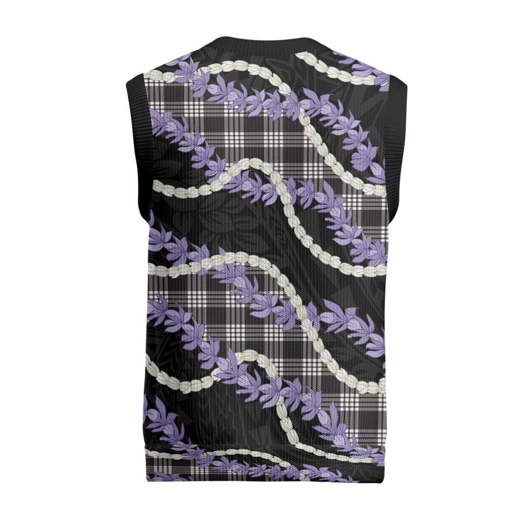 Black Hawaii Palaka Honohono Pikake Christmas Knitted V-Neck Vest Hawaiian Orchid Lei Polynesian Pattern - Polynesian Pride
