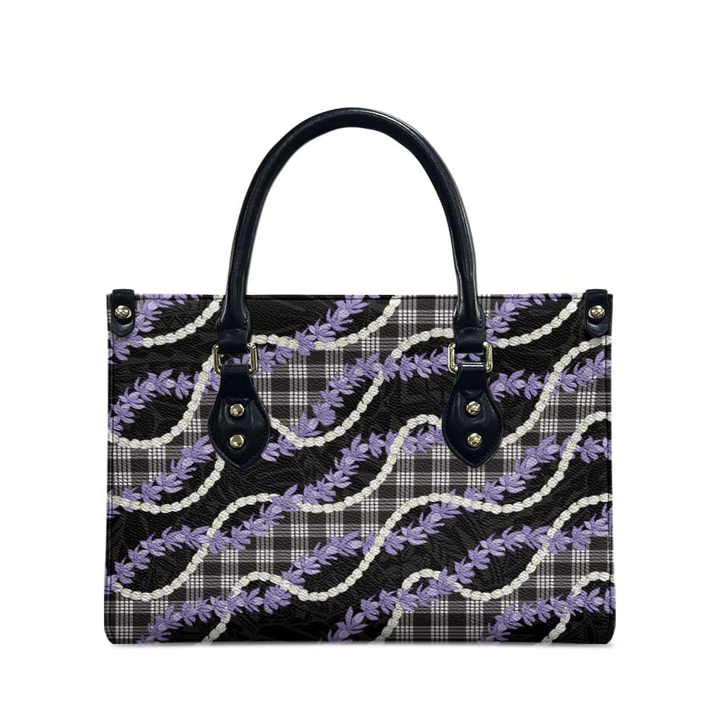 Black Hawaii Palaka Honohono Pikake Leather Bag Hawaiian Orchid Lei Polynesian Pattern - Polynesian Pride