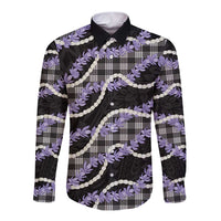 Black Hawaii Palaka Honohono Pikake Long Sleeve Button Shirt Hawaiian Orchid Lei Polynesian Pattern - Polynesian Pride