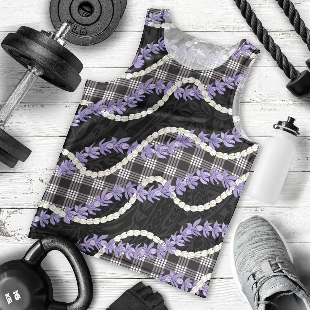 Black Hawaii Palaka Honohono Pikake Men Tank Top Hawaiian Orchid Lei Polynesian Pattern - Polynesian Pride