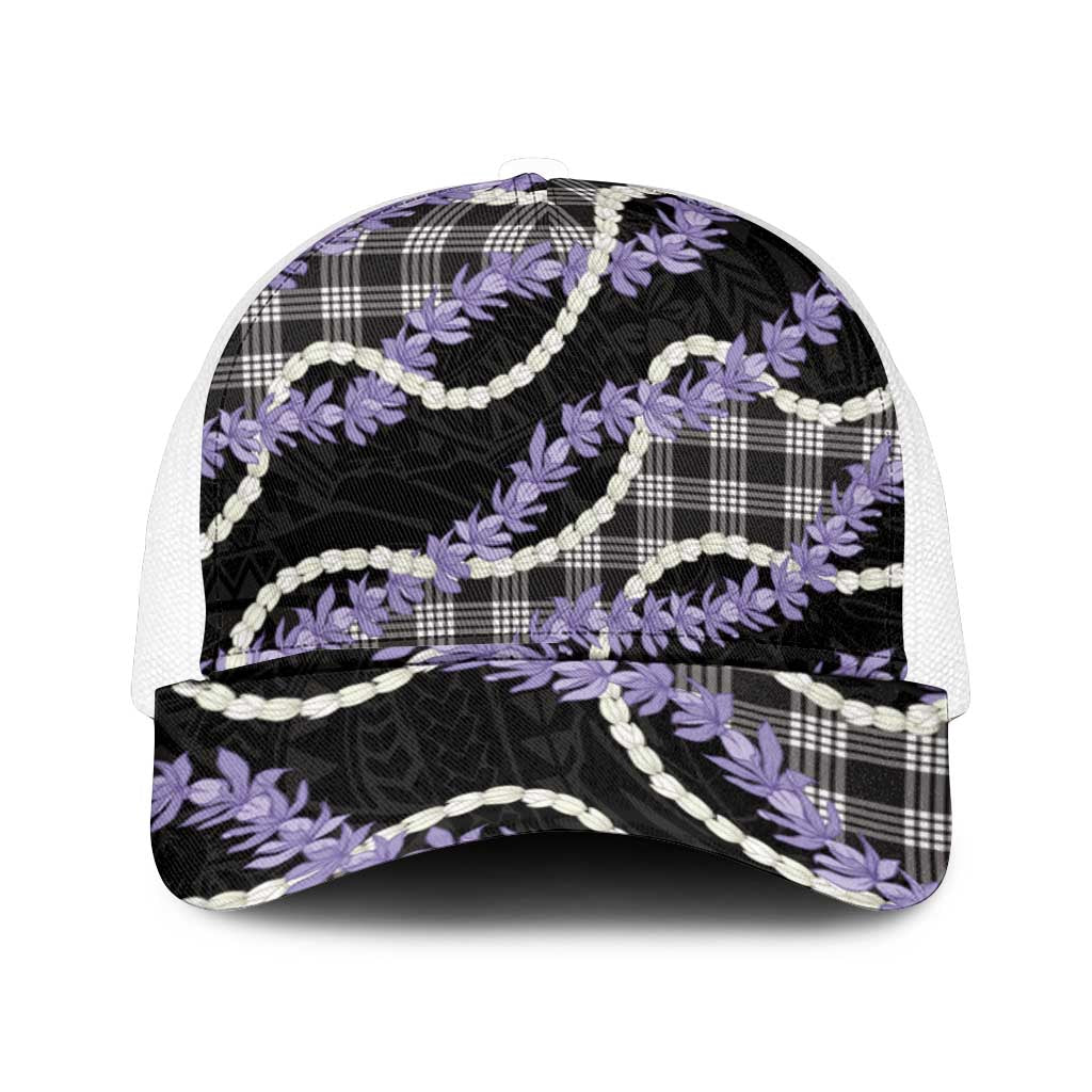 Black Hawaii Palaka Honohono Pikake Mesh Trucker Cap Hawaiian Orchid Lei Polynesian Pattern - Polynesian Pride