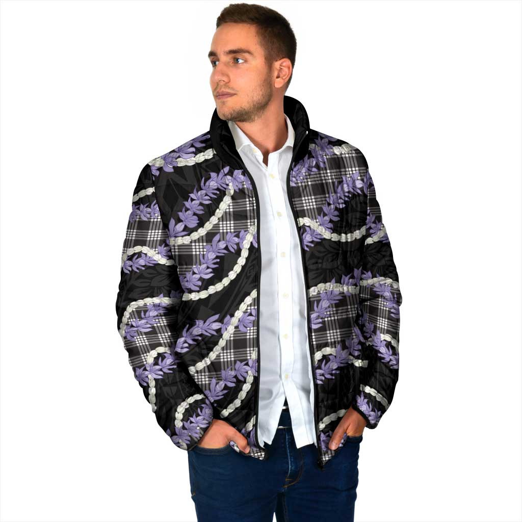 Black Hawaii Palaka Honohono Pikake Padded Jacket Hawaiian Orchid Lei Polynesian Pattern - Polynesian Pride