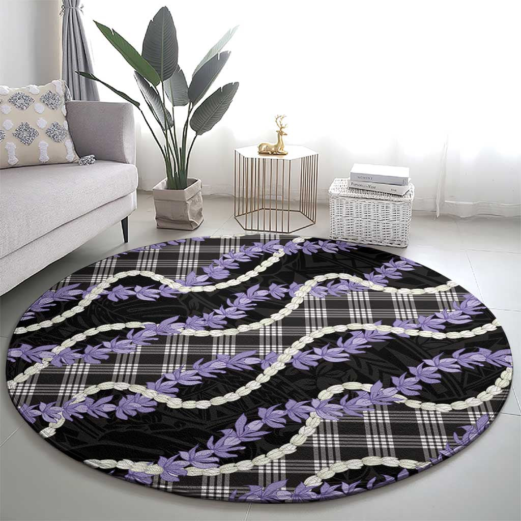 Black Hawaii Palaka Honohono Pikake Round Carpet Hawaiian Orchid Lei Polynesian Pattern - Polynesian Pride