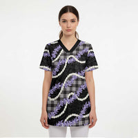 Black Hawaii Palaka Honohono Pikake Scrub Top Hawaiian Orchid Lei Polynesian Pattern - Polynesian Pride