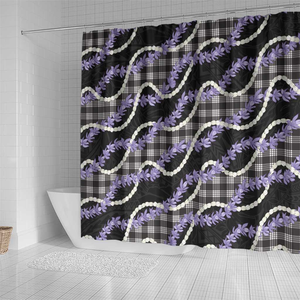 Black Hawaii Palaka Honohono Pikake Shower Curtain Hawaiian Orchid Lei Polynesian Pattern - Polynesian Pride