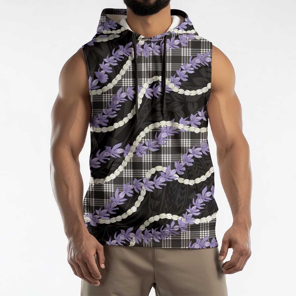 Black Hawaii Palaka Honohono Pikake Sleeveless Hoodie Hawaiian Orchid Lei Polynesian Pattern - Polynesian Pride