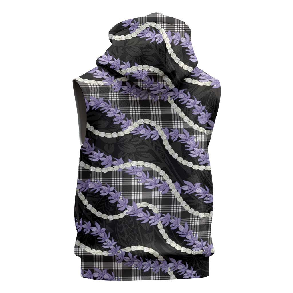 Black Hawaii Palaka Honohono Pikake Sleeveless Zip Hoodie Hawaiian Orchid Lei Polynesian Pattern - Polynesian Pride