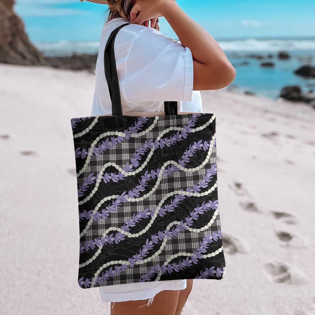 Black Hawaii Palaka Honohono Pikake Tote Bag Hawaiian Orchid Lei Polynesian Pattern - Polynesian Pride