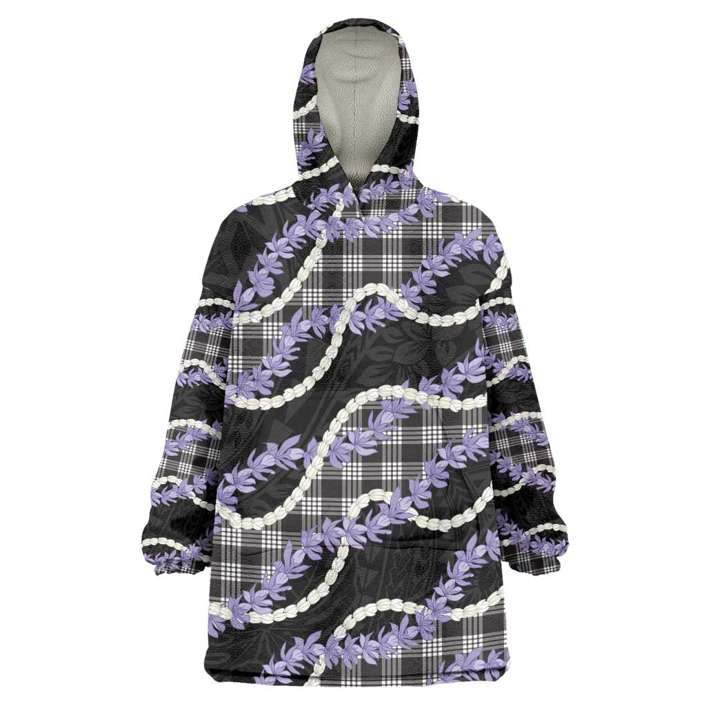 Black Hawaii Palaka Honohono Pikake Wearable Blanket Hoodie Hawaiian Orchid Lei Polynesian Pattern - Polynesian Pride