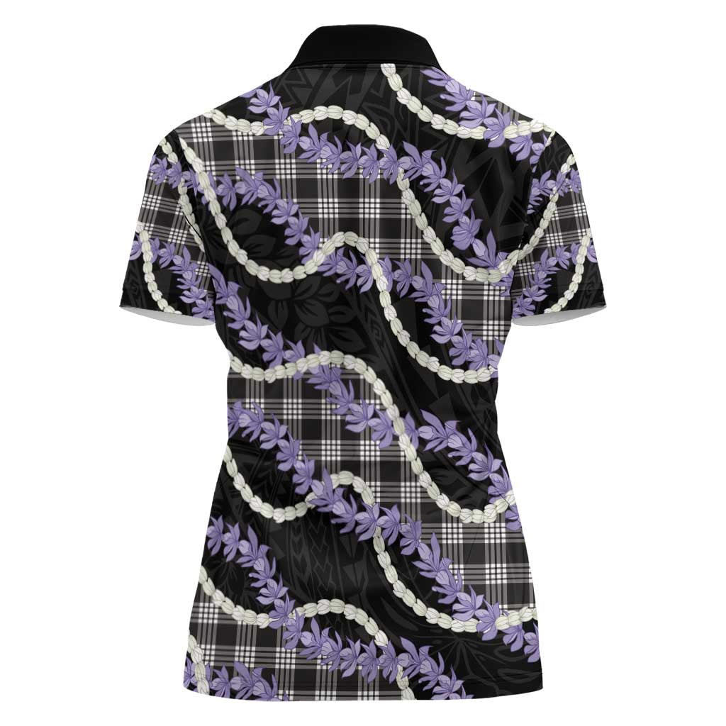 Black Hawaii Palaka Honohono Pikake Women Polo Shirt Hawaiian Orchid Lei Polynesian Pattern - Polynesian Pride