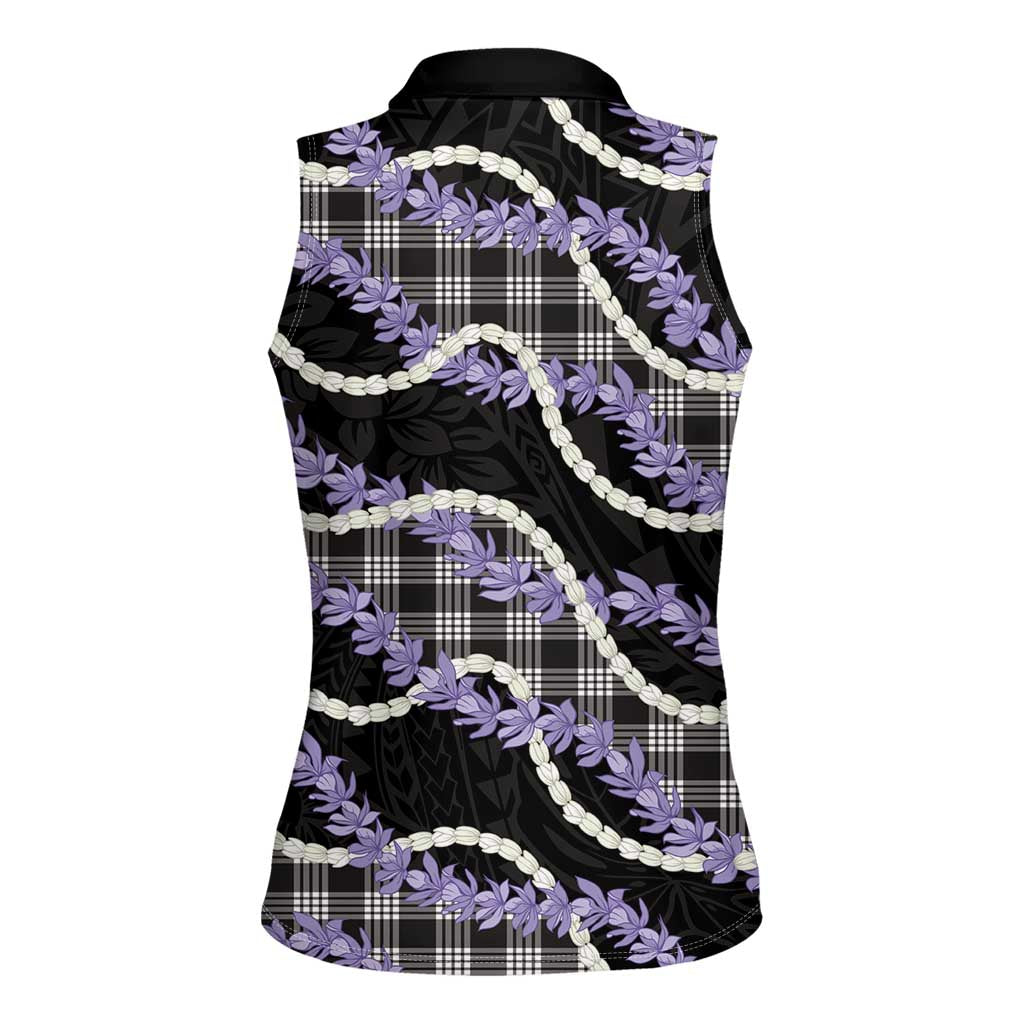 Black Hawaii Palaka Honohono Pikake Women Sleeveless Polo Shirt Hawaiian Orchid Lei Polynesian Pattern - Polynesian Pride