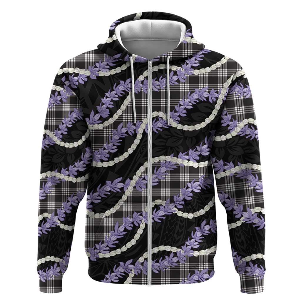 Black Hawaii Palaka Honohono Pikake Zip Hoodie Hawaiian Orchid Lei Polynesian Pattern - Polynesian Pride