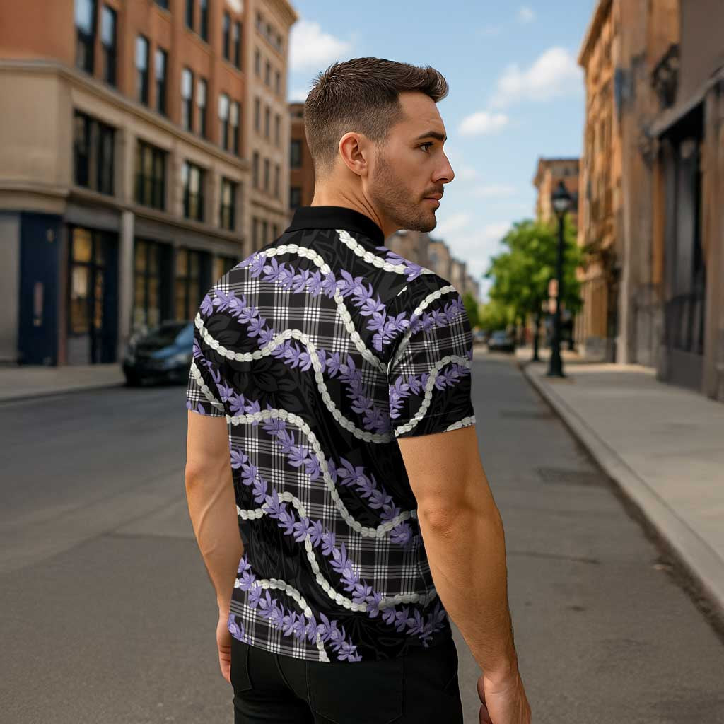 Black Hawaii Palaka Honohono Pikake Zipper Polo Shirt Hawaiian Orchid Lei Polynesian Pattern - Polynesian Pride