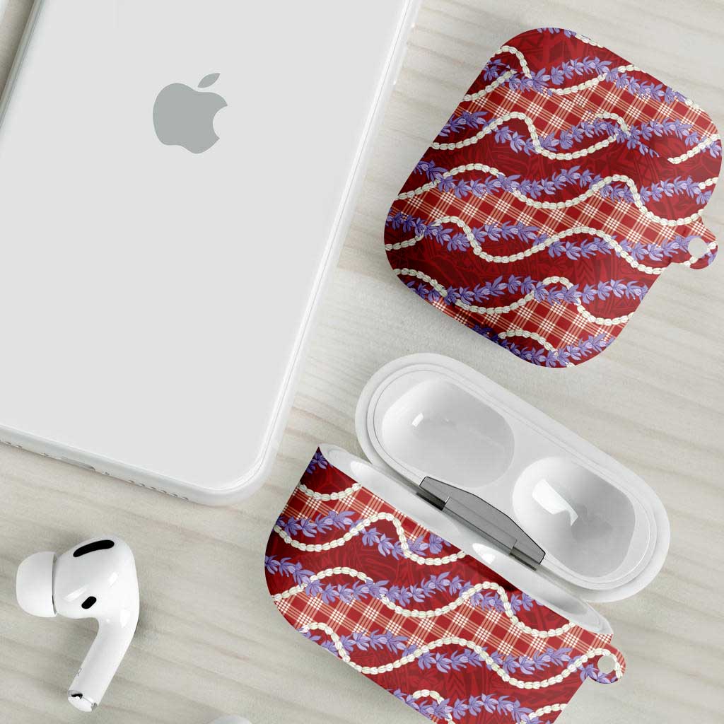 Red Hawaii Palaka Honohono Pikake AirPods Case Hawaiian Orchid Lei Polynesian Pattern - Polynesian Pride