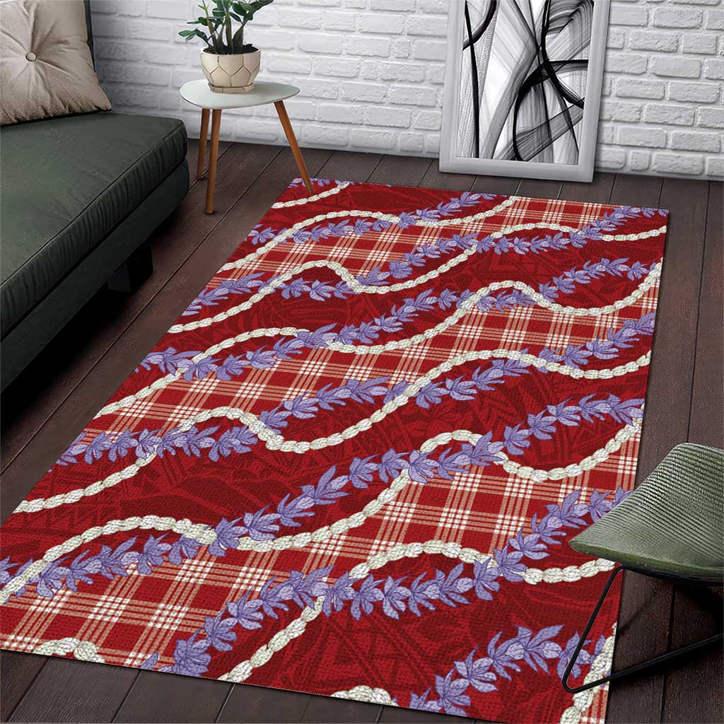 Red Hawaii Palaka Honohono Pikake Area Rug Hawaiian Orchid Lei Polynesian Pattern - Polynesian Pride