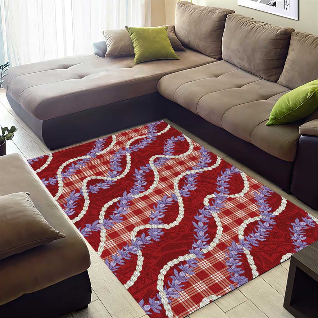 Red Hawaii Palaka Honohono Pikake Area Rug Hawaiian Orchid Lei Polynesian Pattern - Polynesian Pride
