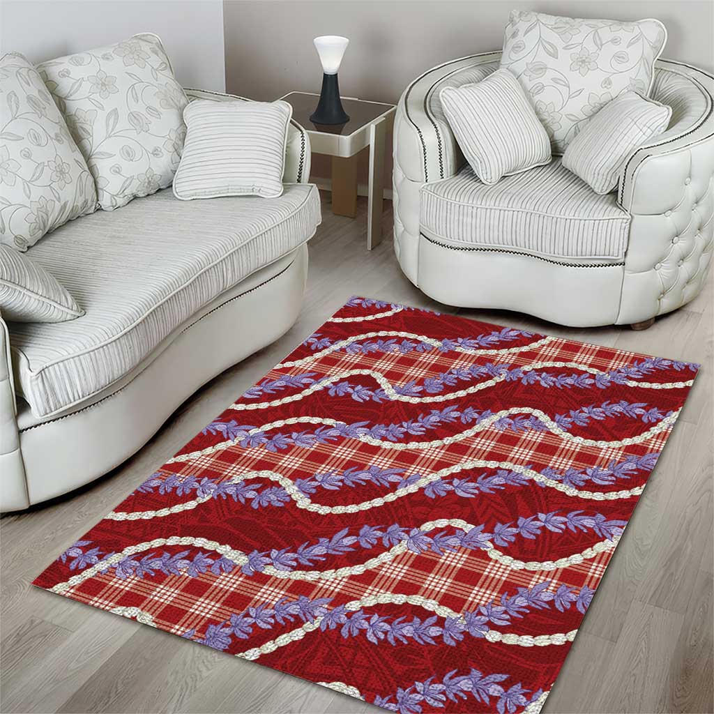 Red Hawaii Palaka Honohono Pikake Area Rug Hawaiian Orchid Lei Polynesian Pattern - Polynesian Pride