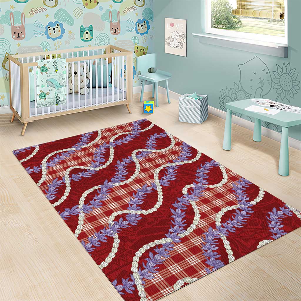 Red Hawaii Palaka Honohono Pikake Area Rug Hawaiian Orchid Lei Polynesian Pattern - Polynesian Pride
