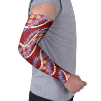 Red Hawaii Palaka Honohono Pikake Arm Sleeves Hawaiian Orchid Lei Polynesian Pattern - Polynesian Pride