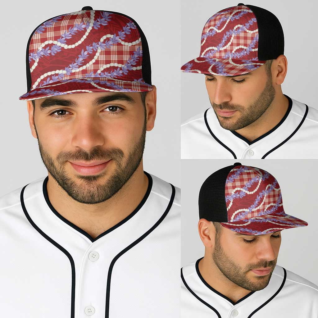 Red Hawaii Palaka Honohono Pikake Baseball Net Cap Hawaiian Orchid Lei Polynesian Pattern - Polynesian Pride
